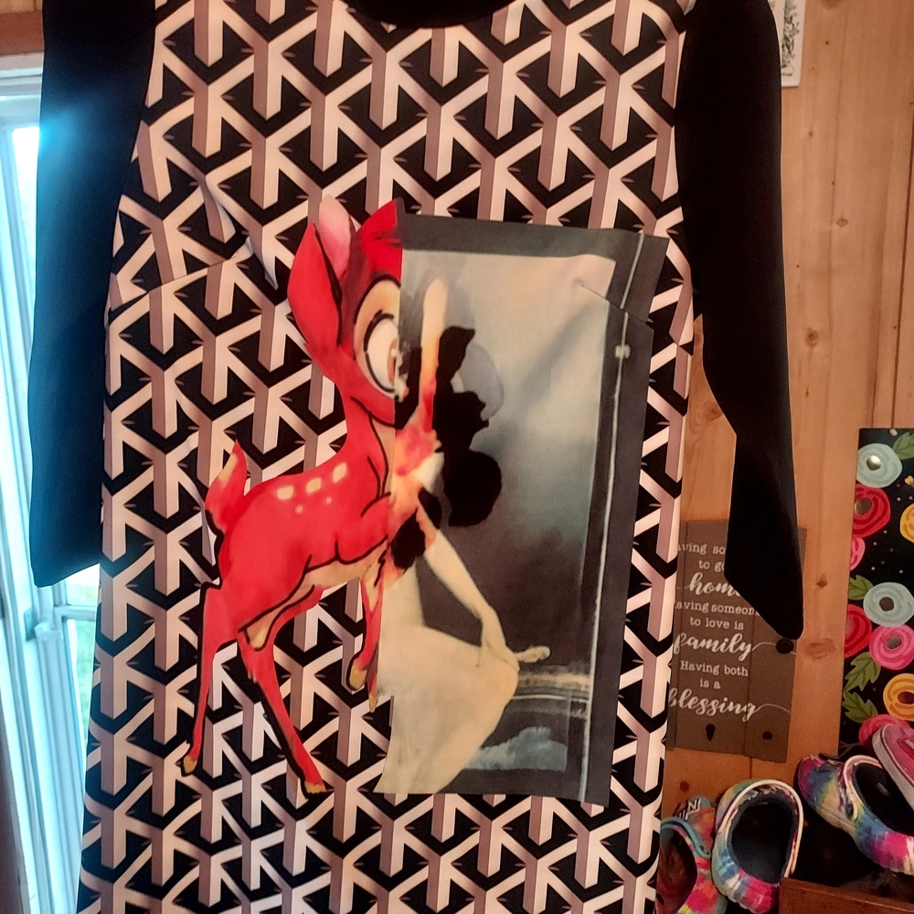 Graphic Long Sleeve Dress with Deer Print